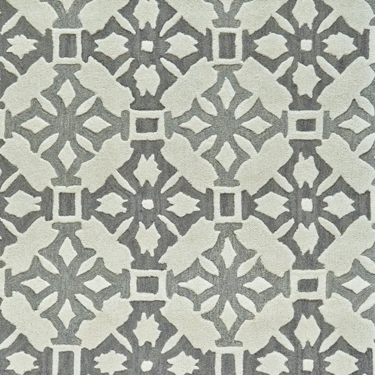 5' X 8' Gray and Ivory Wool Geometric Hand Tufted Area Rug