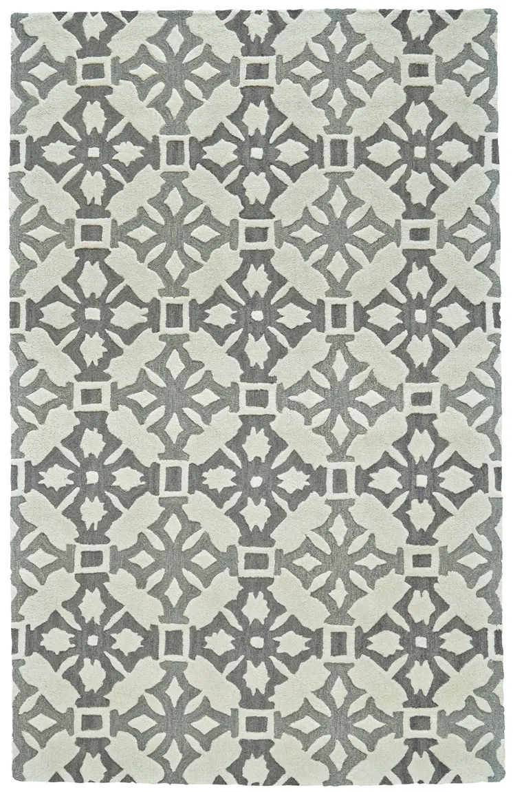 5' X 8' Gray and Ivory Wool Geometric Hand Tufted Area Rug