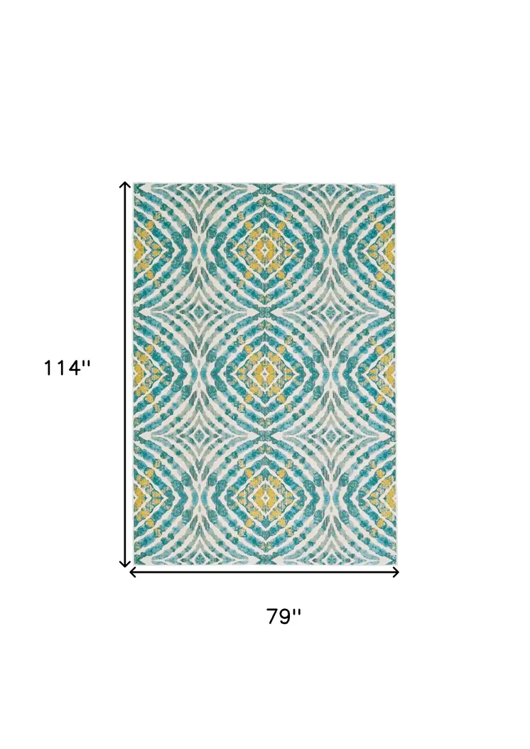 7' X 10' Blue Ivory and Yellow Abstract Power Loom Area Rug