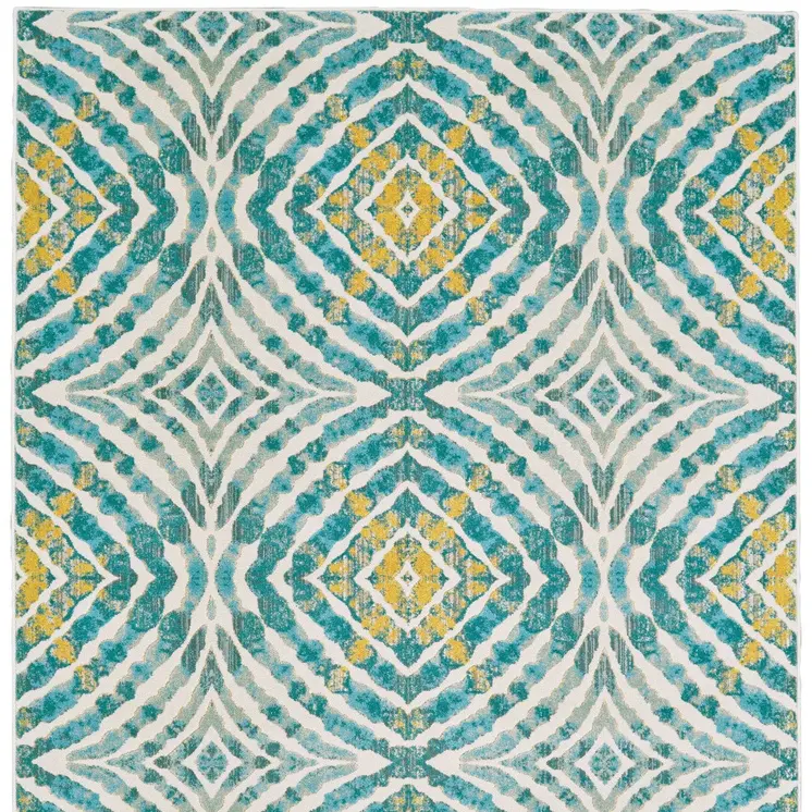 10' X 14' Blue Ivory and Yellow Abstract Power Loom Area Rug