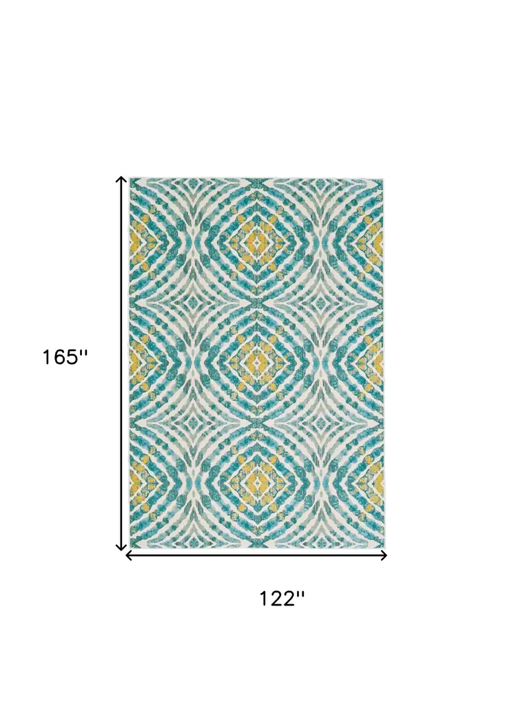 10' X 14' Blue Ivory and Yellow Abstract Power Loom Area Rug