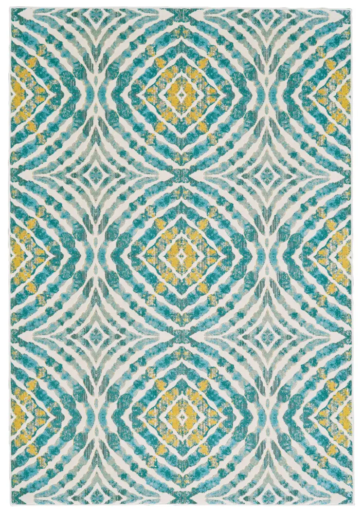 10' X 14' Blue Ivory and Yellow Abstract Power Loom Area Rug