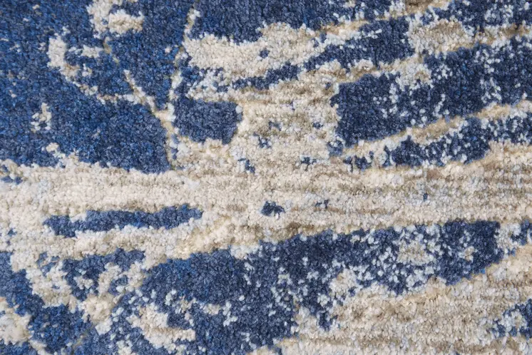 10' X 14' Gray Black and Blue Abstract Power Loom Worn Faded Area Rug