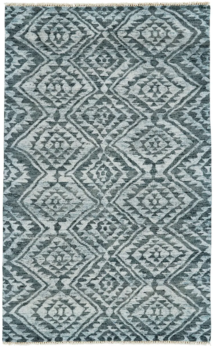 2' X 3' Gray and Blue Wool Southwestern Hand Knotted Area Rug