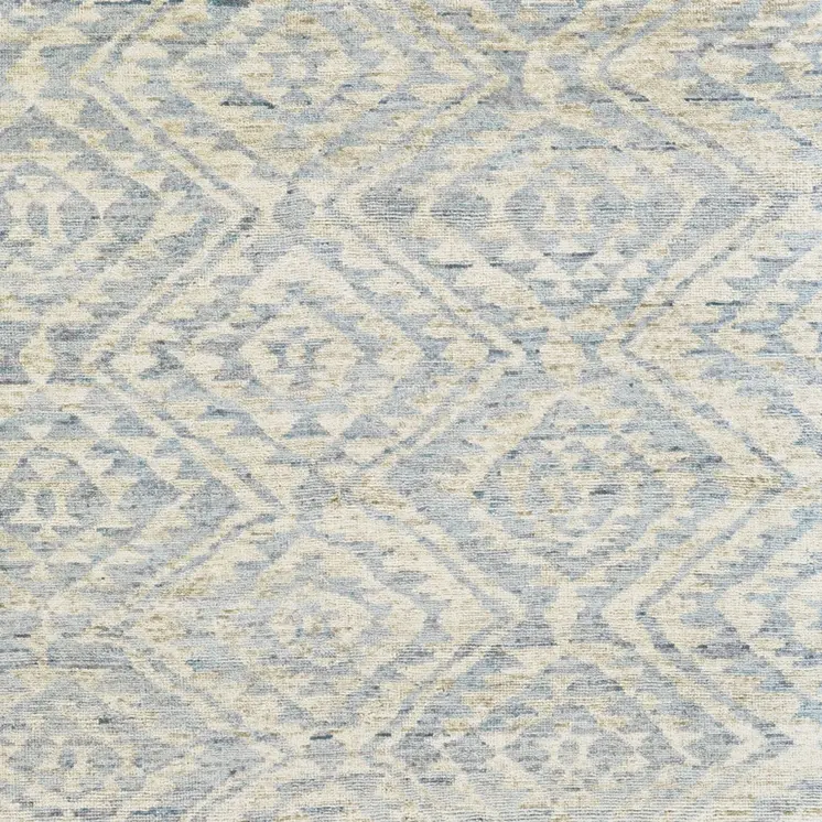 6' X 9' Gray and Ivory Wool Southwestern Hand Knotted Area Rug