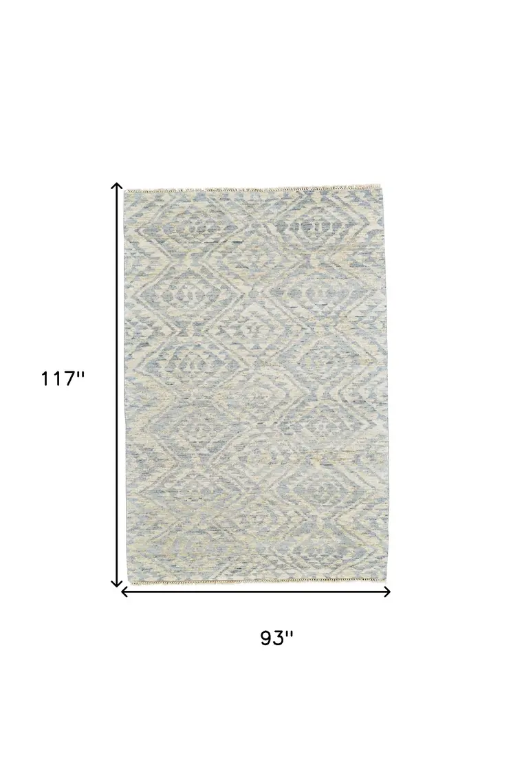 8' X 10' Gray and Ivory Wool Southwestern Hand Knotted Area Rug