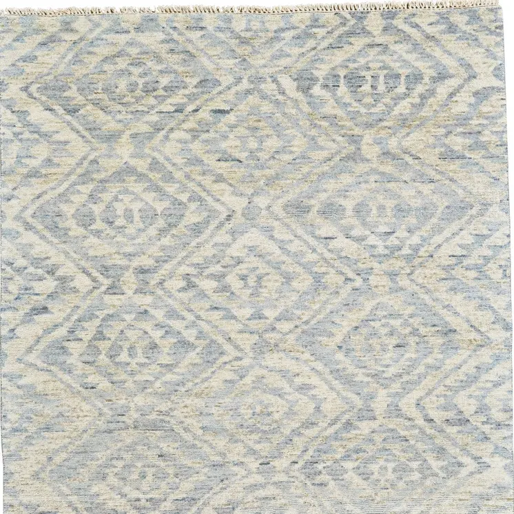 8' X 10' Gray and Ivory Wool Southwestern Hand Knotted Area Rug