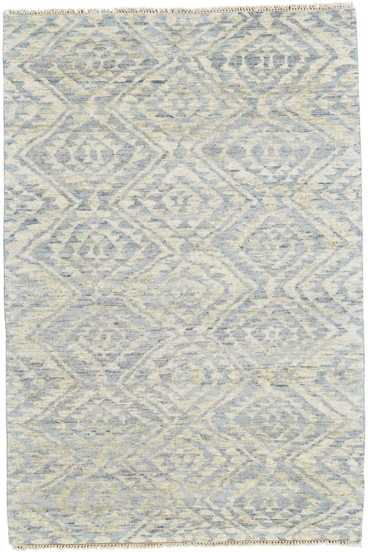 8' X 10' Gray and Ivory Wool Southwestern Hand Knotted Area Rug