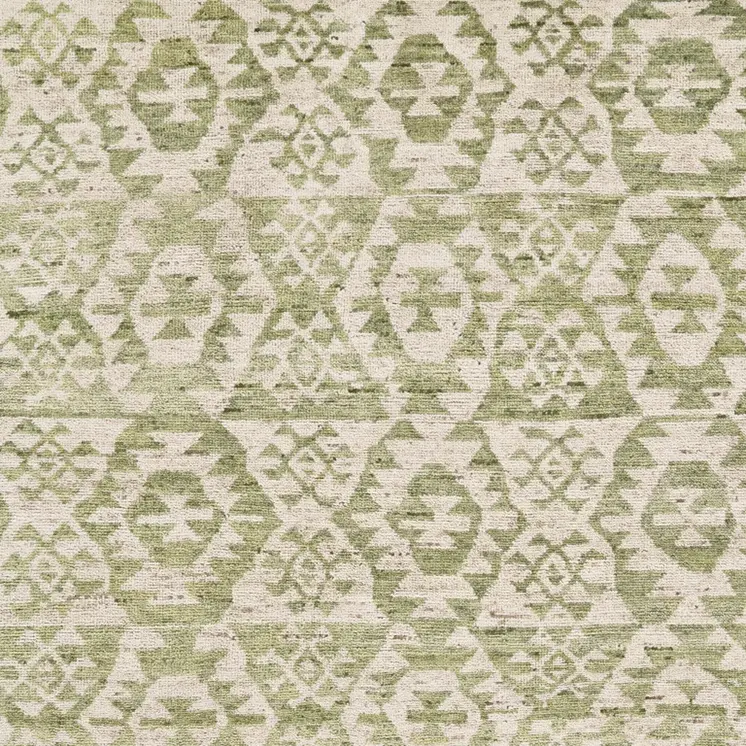 8' X 10' Green and Ivory Wool Southwestern Hand Knotted Area Rug