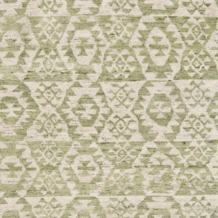 8' X 12' Green and Ivory Wool Southwestern Hand Knotted Area Rug