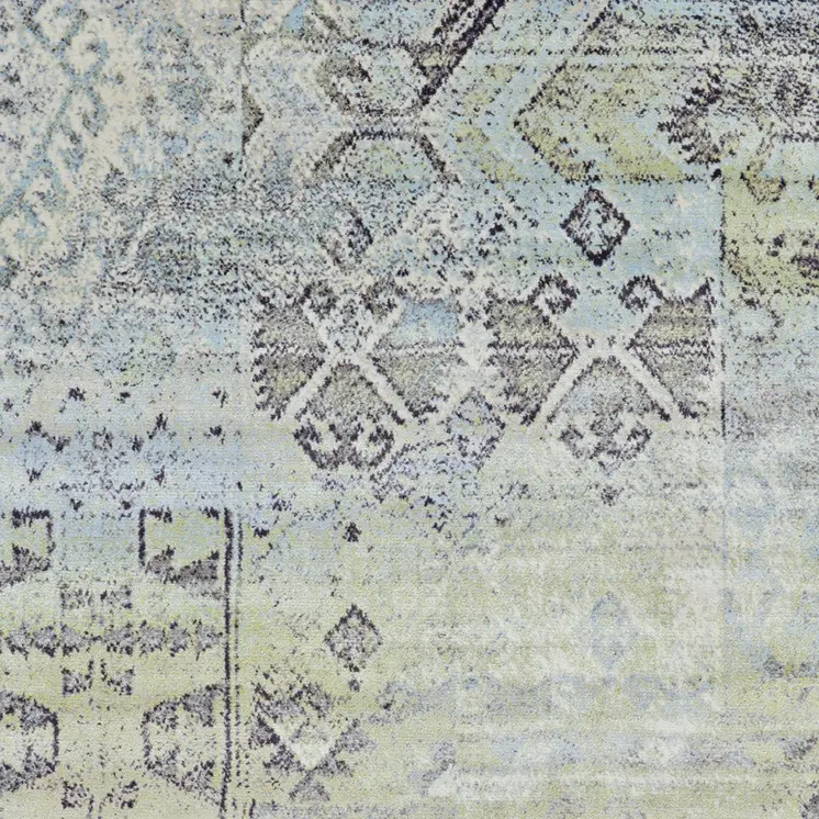 8' X 11' Green and Gray Abstract Power Loom Worn Faded Area Rug