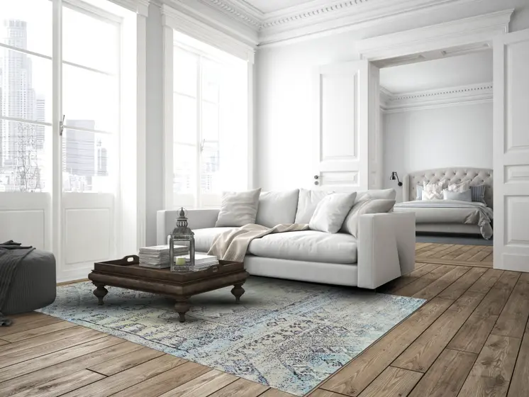 8' X 11' Green and Gray Abstract Power Loom Worn Faded Area Rug