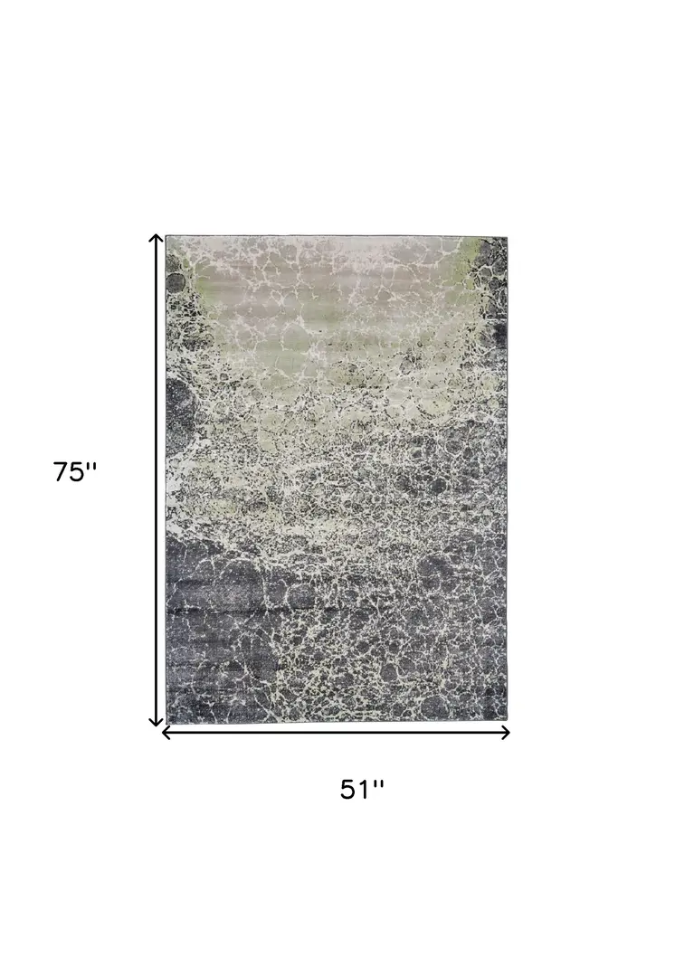 4' X 6' Ivory Gray and Green Abstract Power Loom Area Rug
