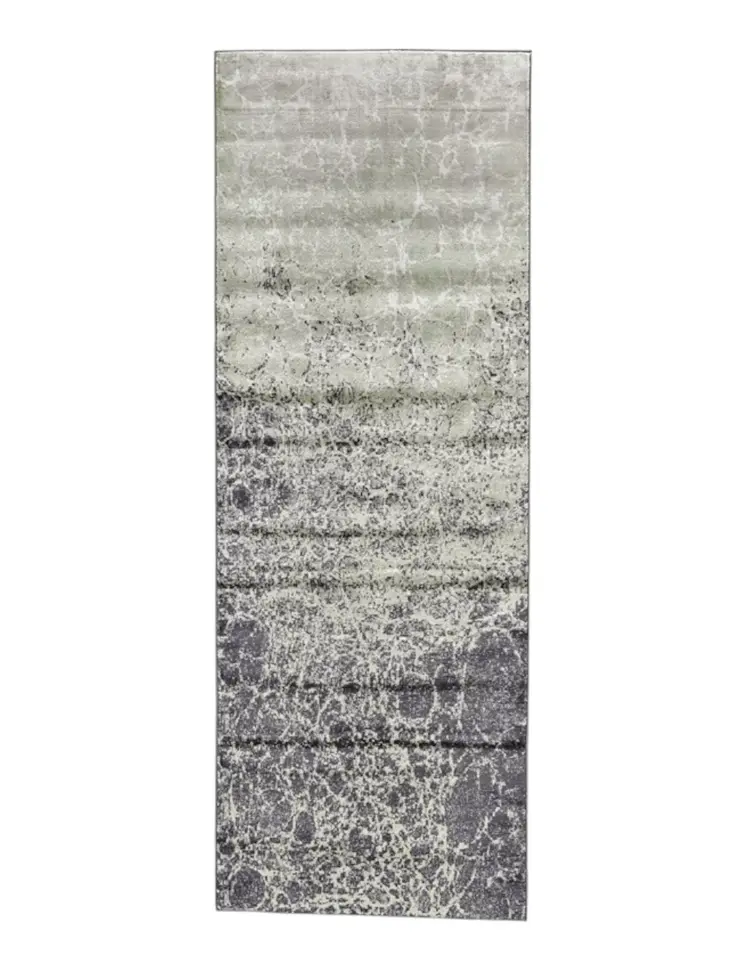 8' Ivory Gray and Green Abstract Power Loom Runner Rug