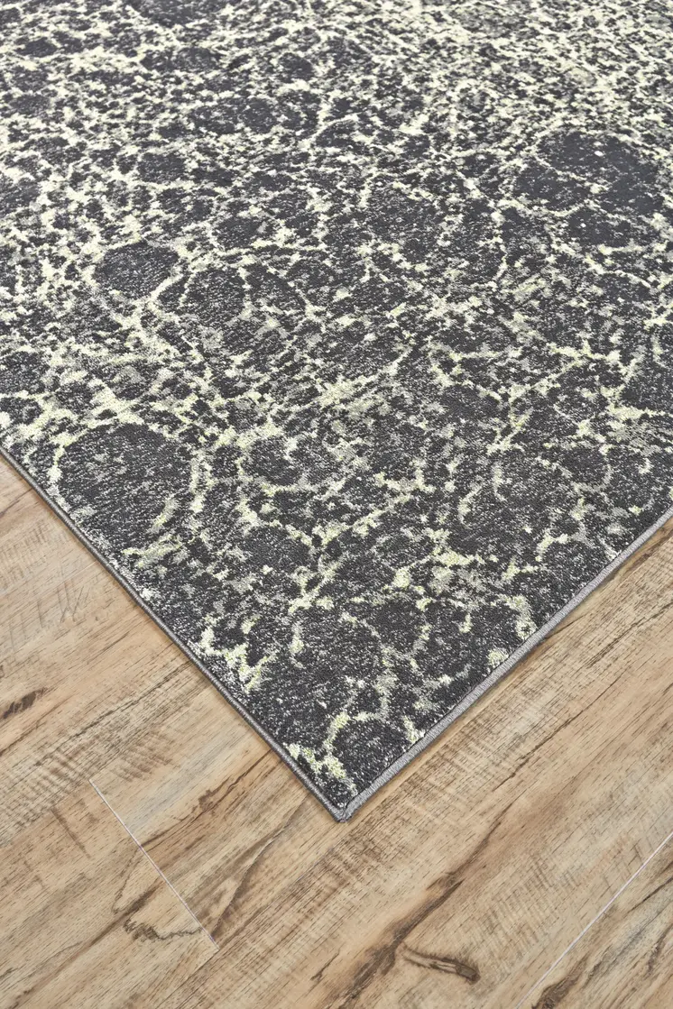 8' Ivory Gray and Green Abstract Power Loom Runner Rug