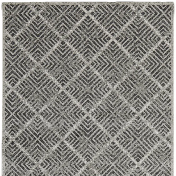 8' X 11' Gray and Black Geometric Power Loom Worn Faded Area Rug