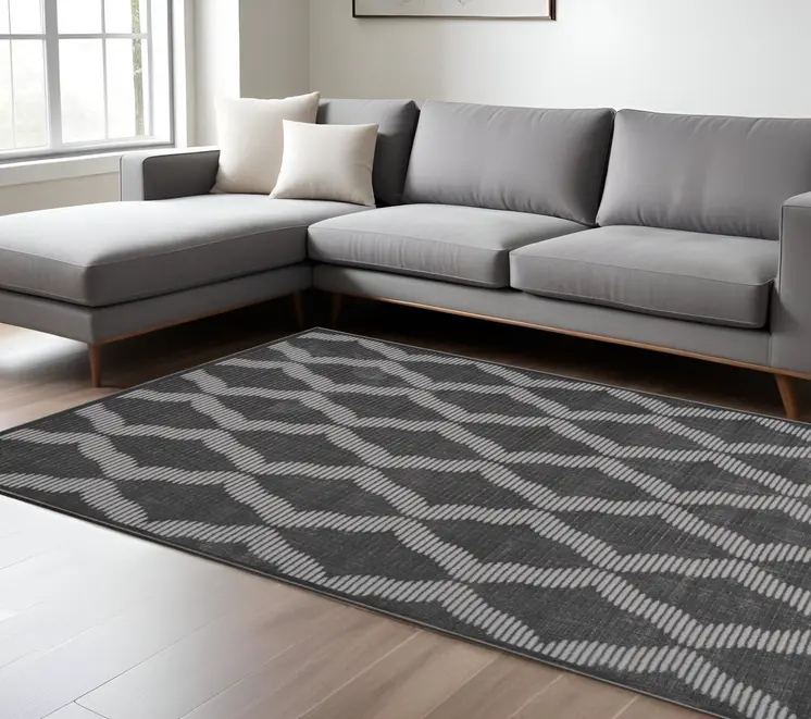 8' X 11' Gray and Brown Geometric Power Loom Area Rug