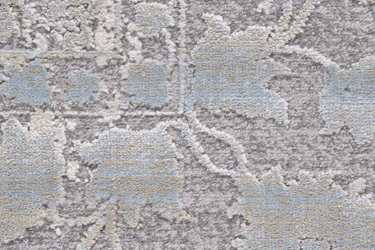 10' X 13' Ivory Taupe and Blue Abstract Power Loom Worn Faded Area Rug