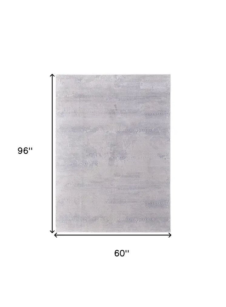 5' X 8' Gray and Ivory Abstract Power Loom Worn Faded Area Rug