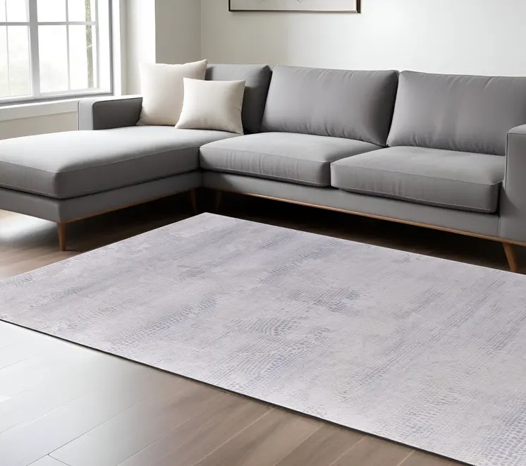 8' X 11' Gray and Ivory Abstract Power Loom Worn Faded Area Rug