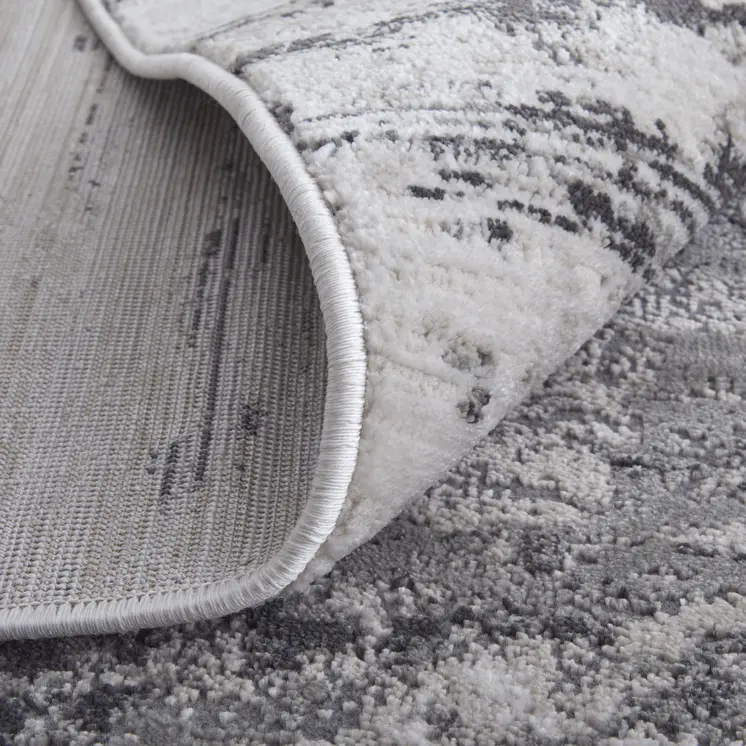 5' X 8' Gray Ivory and Taupe Abstract Power Loom Worn Faded Area Rug