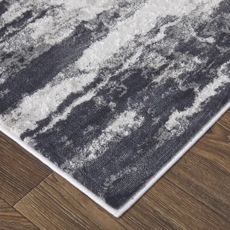 8' X 11' Gray Ivory and Taupe Abstract Power Loom Worn Faded Area Rug