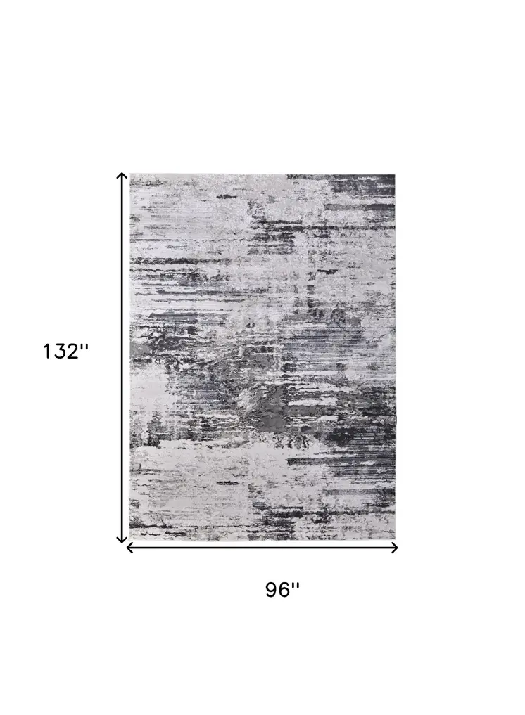 8' X 11' Gray Ivory and Taupe Abstract Power Loom Worn Faded Area Rug