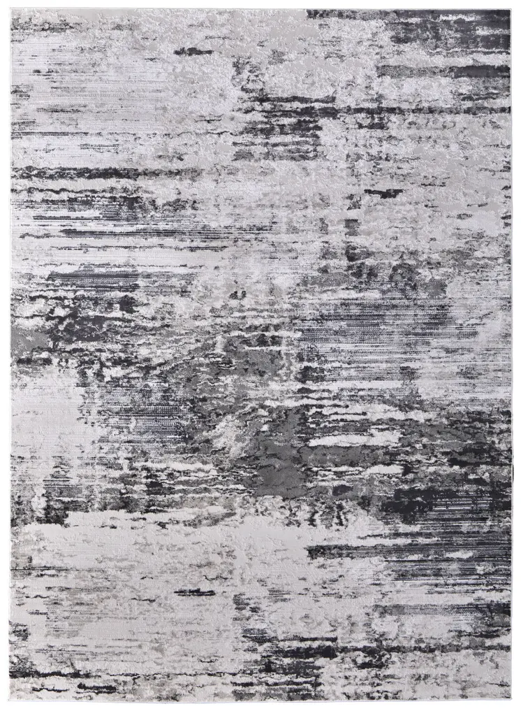 10' X 13' Gray Ivory and Taupe Abstract Power Loom Worn Faded Area Rug
