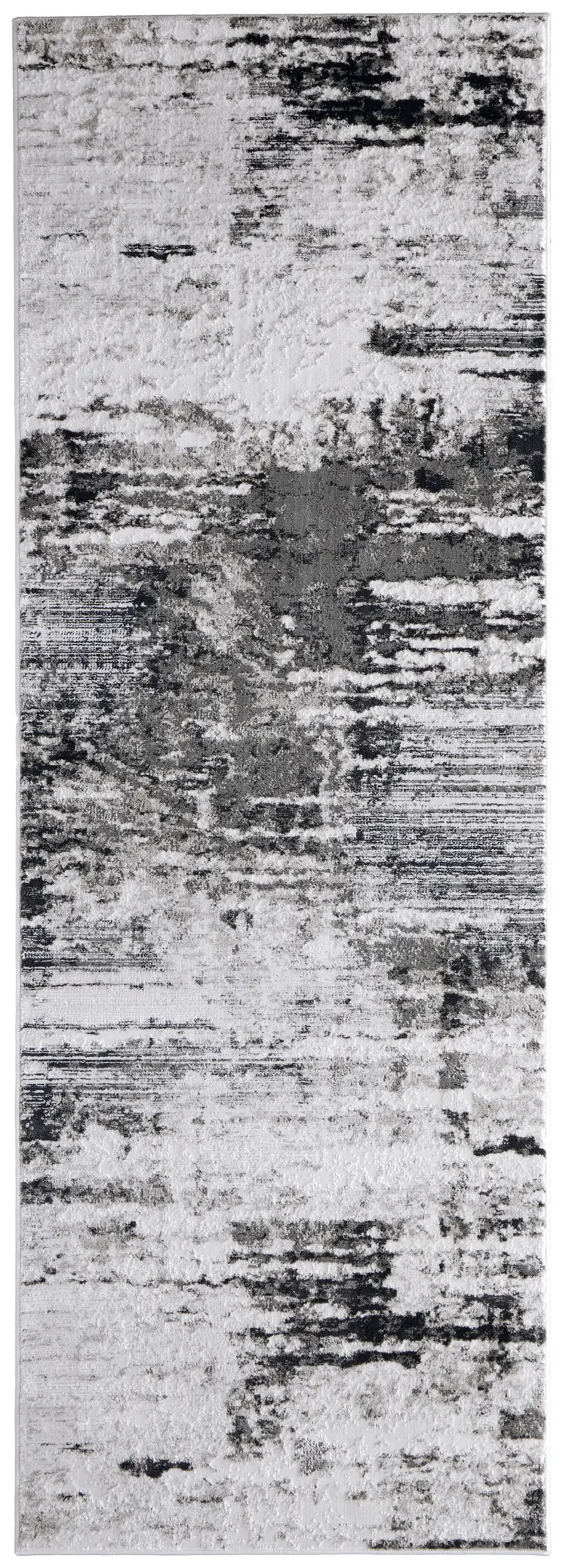 8' Gray Ivory and Taupe Abstract Power Loom Worn Faded Runner Rug