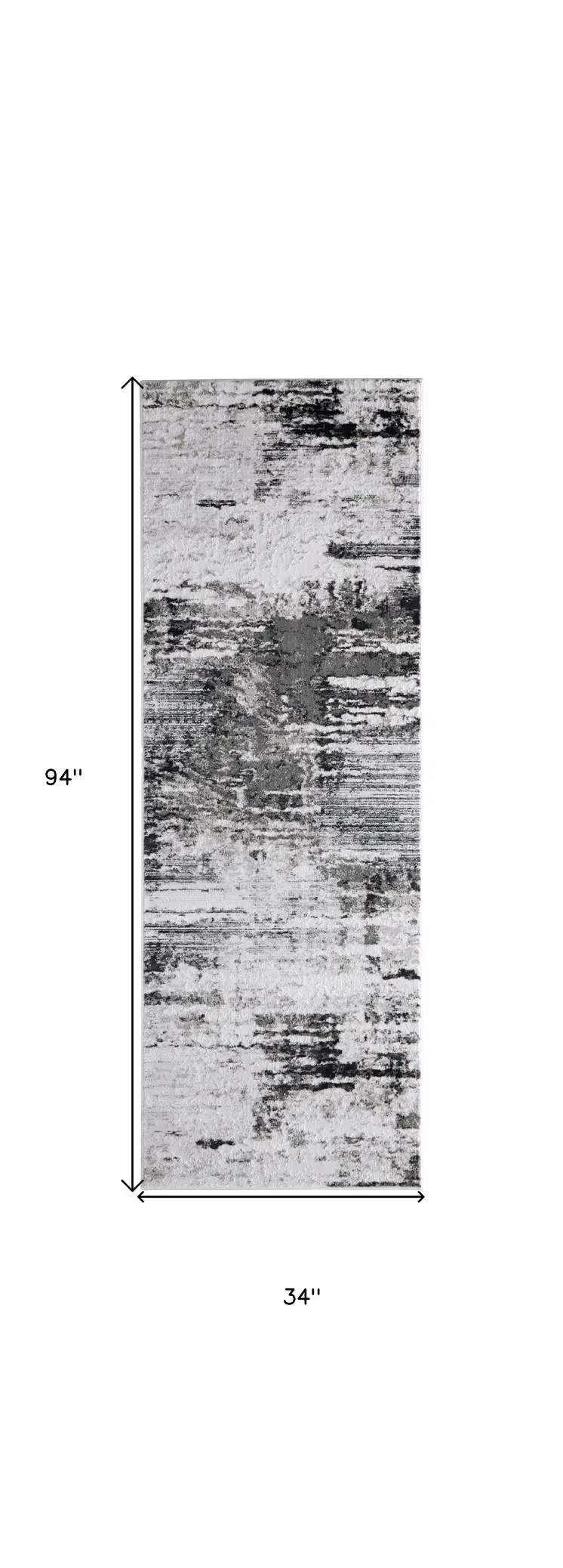 8' Gray Ivory and Taupe Abstract Power Loom Worn Faded Runner Rug