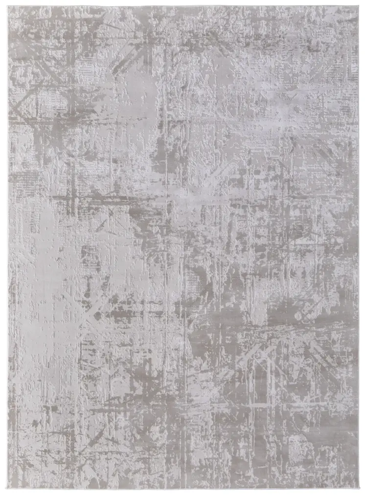 5' X 8' Taupe and Ivory Abstract Power Loom Worn Faded Area Rug