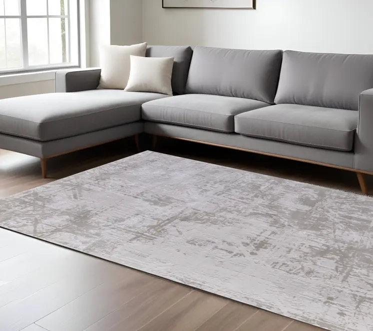 8' X 11' Taupe and Ivory Abstract Power Loom Worn Faded Area Rug