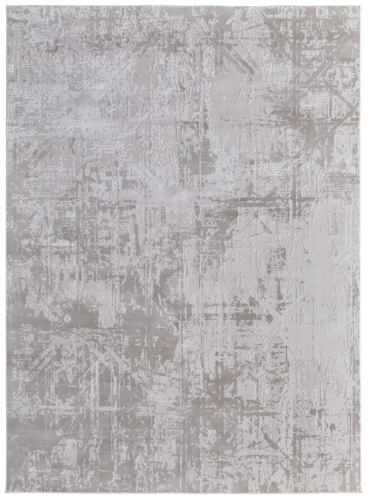 8' X 11' Taupe and Ivory Abstract Power Loom Worn Faded Area Rug