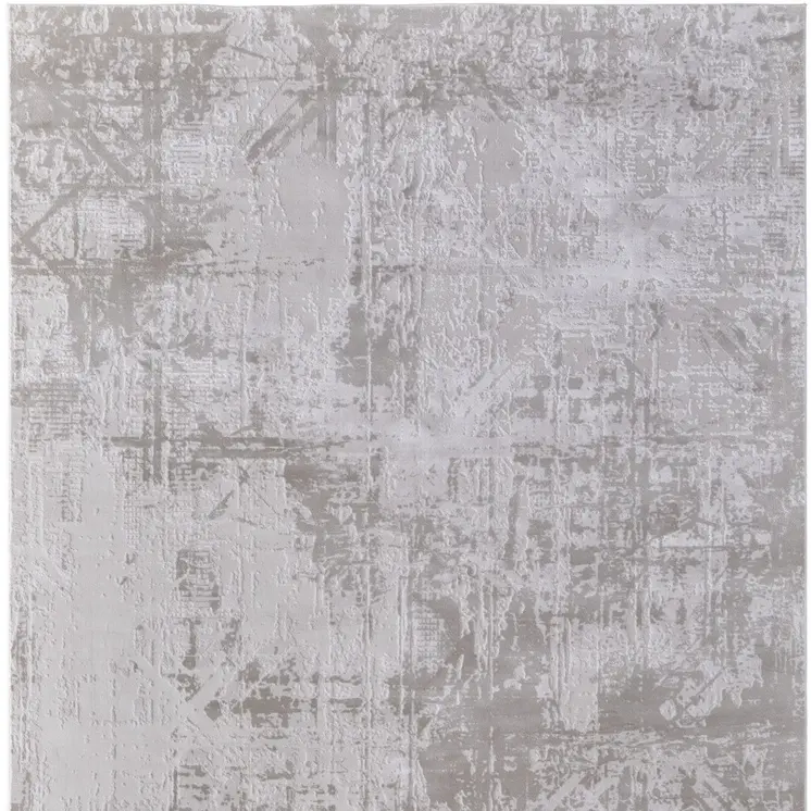 10' X 13' Taupe and Ivory Abstract Power Loom Worn Faded Area Rug