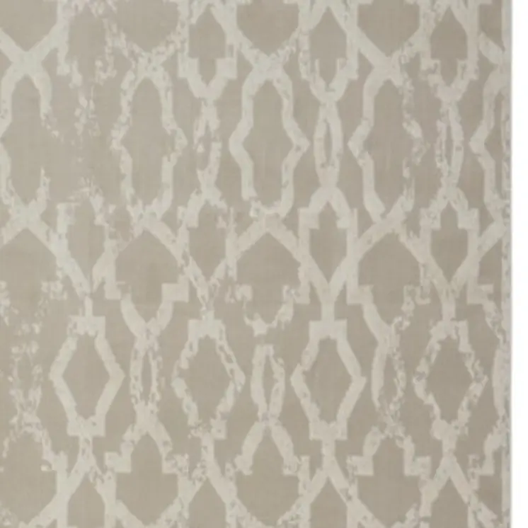 8' Tan and Ivory Geometric Power Loom Worn Faded Runner Rug