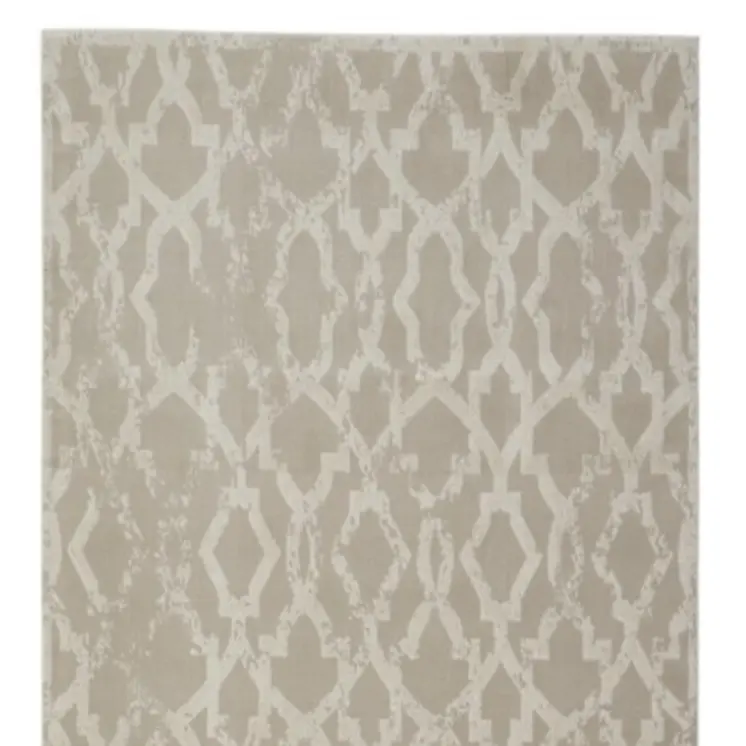 8' Tan and Ivory Geometric Power Loom Worn Faded Runner Rug