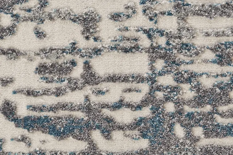 8' Gray Ivory and Blue Abstract Power Loom Runner Rug