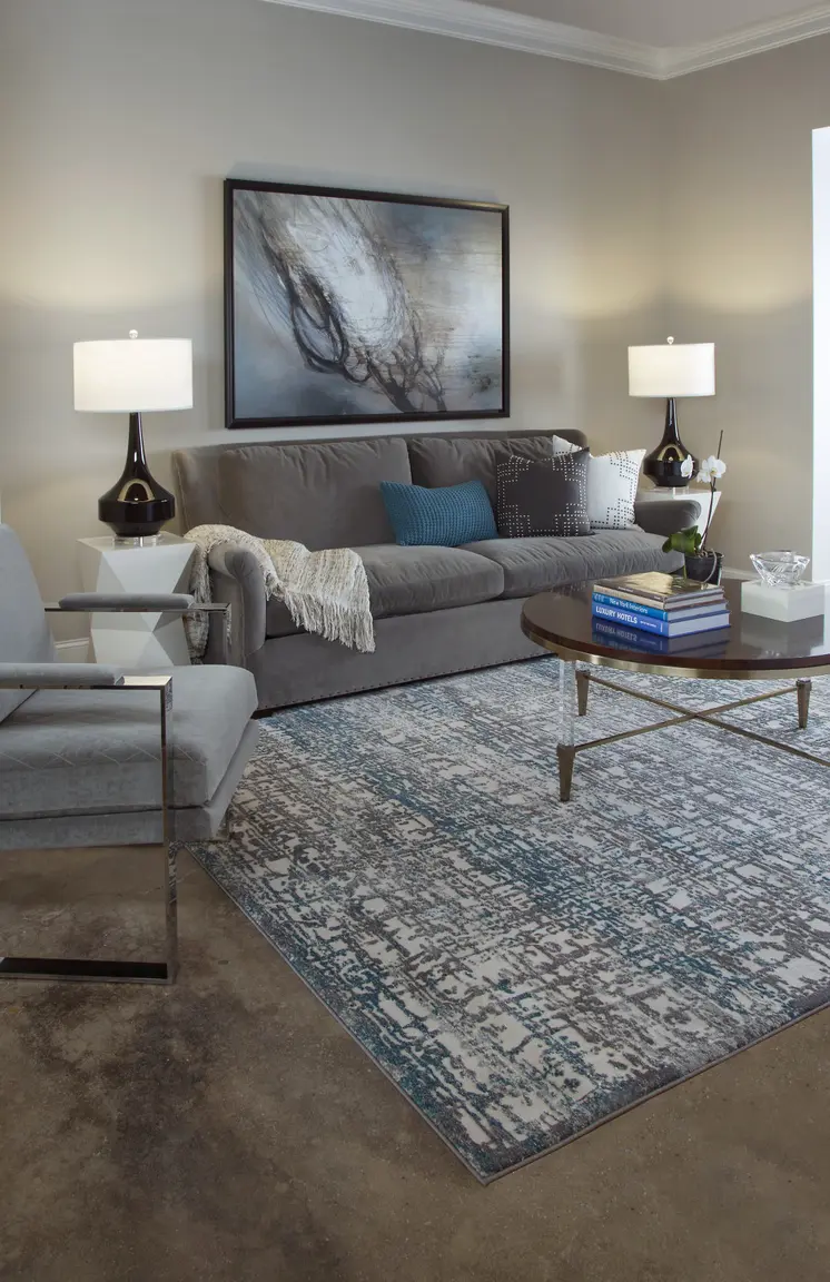 8' Gray Ivory and Blue Abstract Power Loom Runner Rug