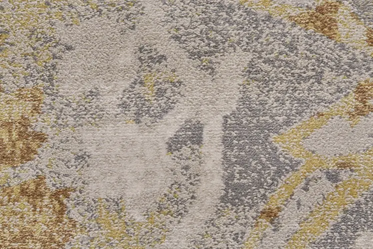 8' Gray Yellow and Ivory Floral Power Loom Worn Faded Runner Rug