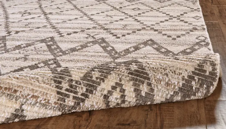 9' X 13' Taupe and Ivory Wool Geometric Hand Knotted Area Rug