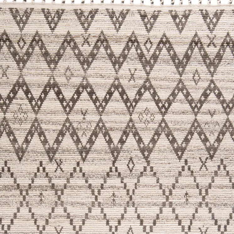 9' X 13' Taupe and Ivory Wool Geometric Hand Knotted Area Rug