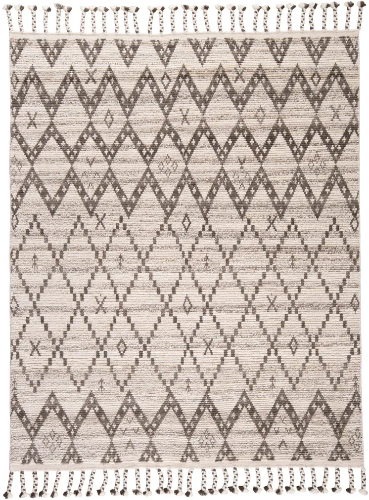 9' X 13' Taupe and Ivory Wool Geometric Hand Knotted Area Rug