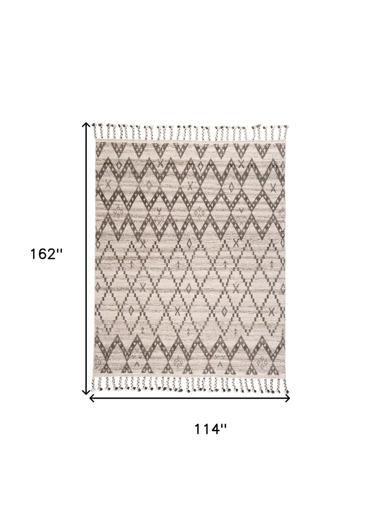9' X 13' Taupe and Ivory Wool Geometric Hand Knotted Area Rug