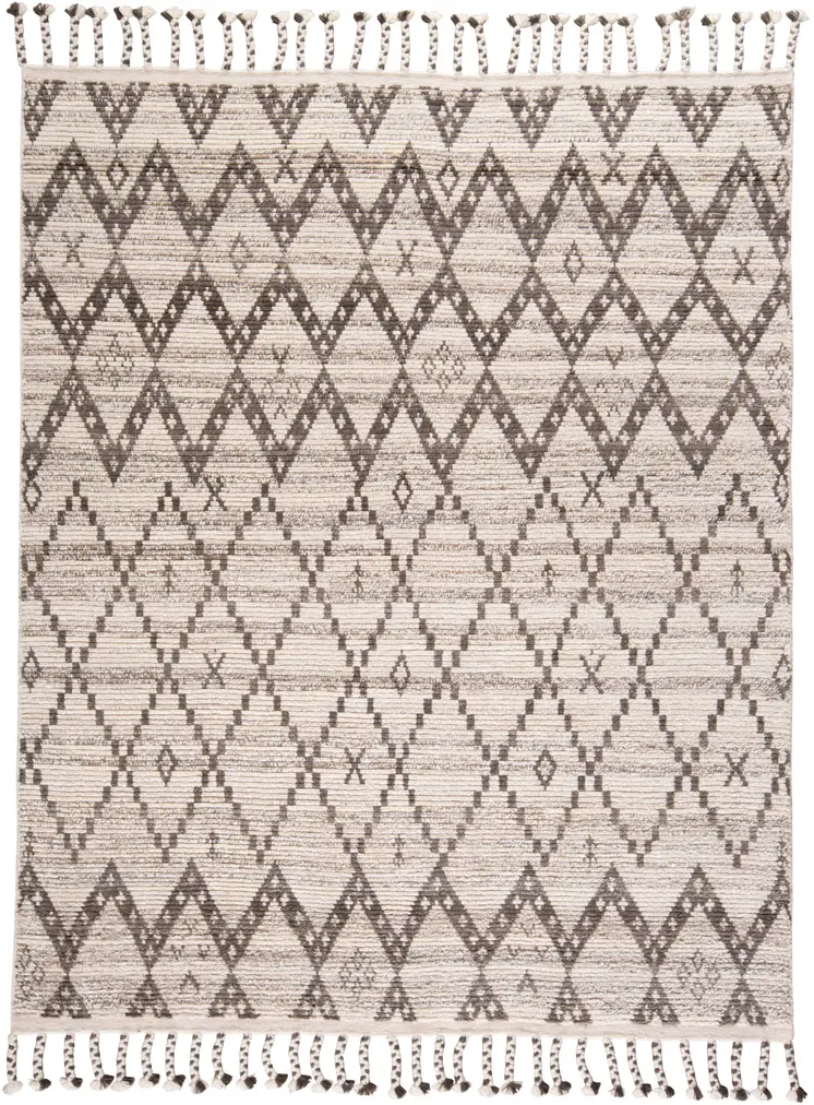 9' X 13' Taupe and Ivory Wool Geometric Hand Knotted Area Rug