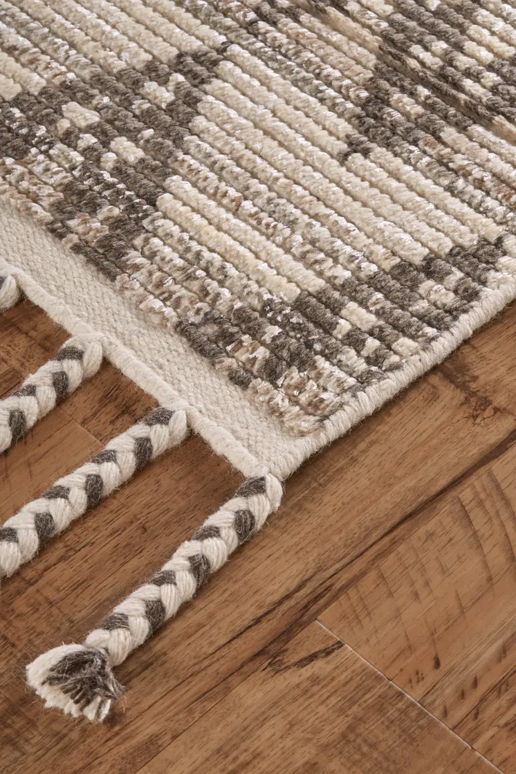 9' X 13' Taupe and Ivory Wool Geometric Hand Knotted Area Rug