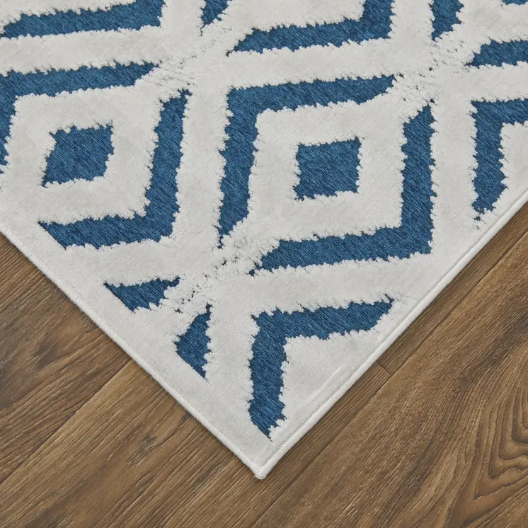 5' X 8' Blue and White Power Loom Area Rug