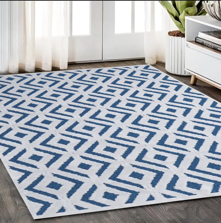 5' X 8' Blue and White Power Loom Area Rug