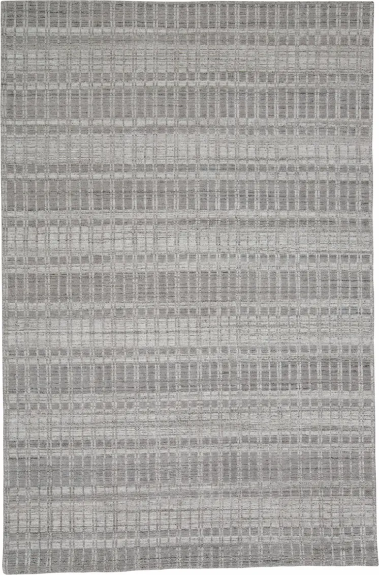 7' X 9' Gray and Ivory Geometric Hand Woven Area Rug