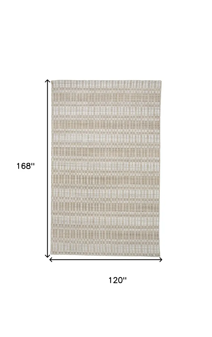 10' X 14' Tan and Ivory Geometric Hand Woven Area Rug