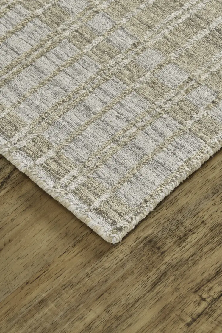 10' X 14' Tan and Ivory Geometric Hand Woven Area Rug